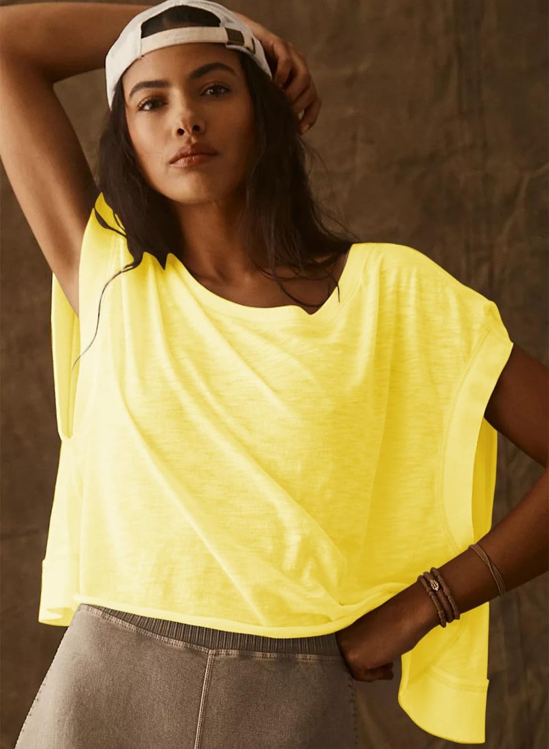 Womens Oversized Tshirts Workout Batwing Sleeve Gym Shirts Boat Neck Slouchy Tees Open Back Athletic Top Deep Yellow S