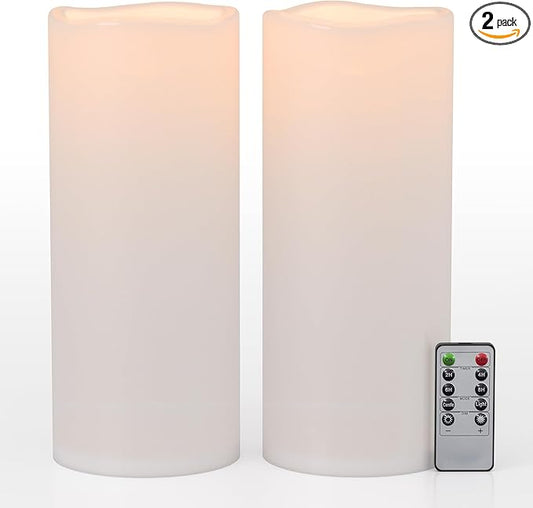 12" x 5" White Large Waterproof Outdoor Flameless Candles Battery Operated LED Flickering Pillar Candles with Remote and Timer for Indoor Outdoor Lanterns, Long Lasting, Set of 2