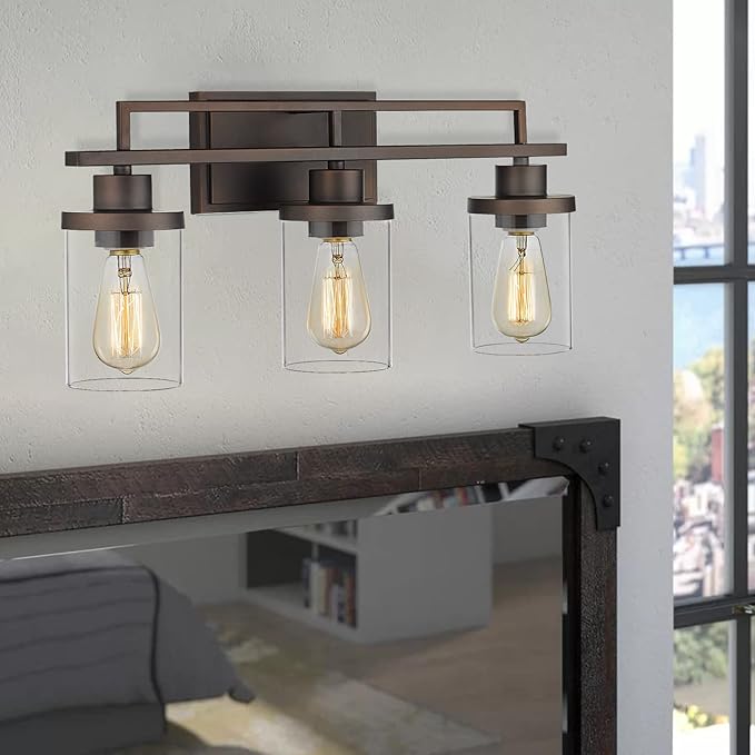 Emliviar 3-Light Vanity Light for Bathroom - Farmhouse Bathroom Light Fixtures in Oil Rubbed Bronze Finish with Clear Glass, YCE238B-3W ORB