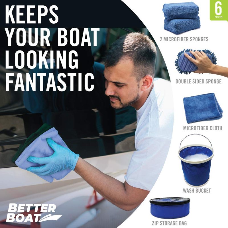 Boat Cleaner and Car Wash Sponges, Non-Scratch Microfiber Sponge and Wash Cloths, Complete Cleaning Kit for Interior, Exterior, Seats, Fiberglass Boat Hull, and Car, Washing and Detailing Supplies