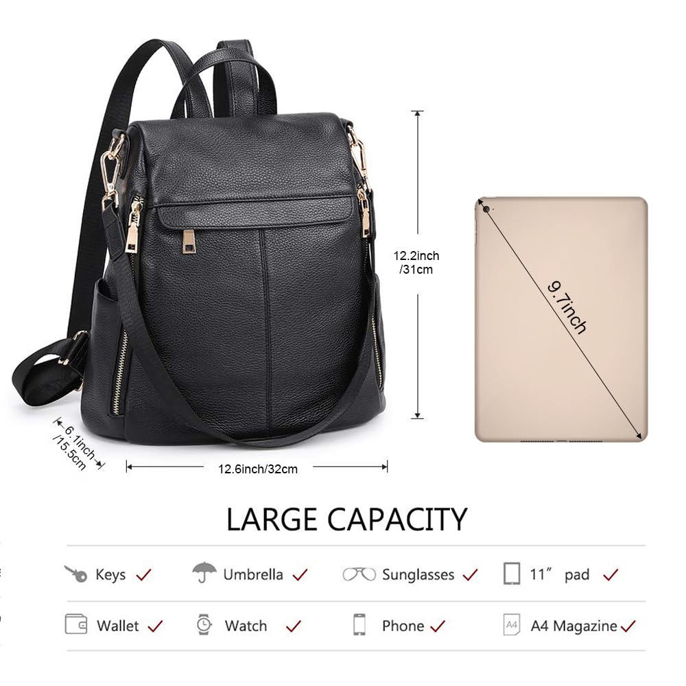 Kattee Women Real Leather Backpack Purse Anti-Theft Rucksack Fashion Shoulder School Bag Fits 11 inches Tablet