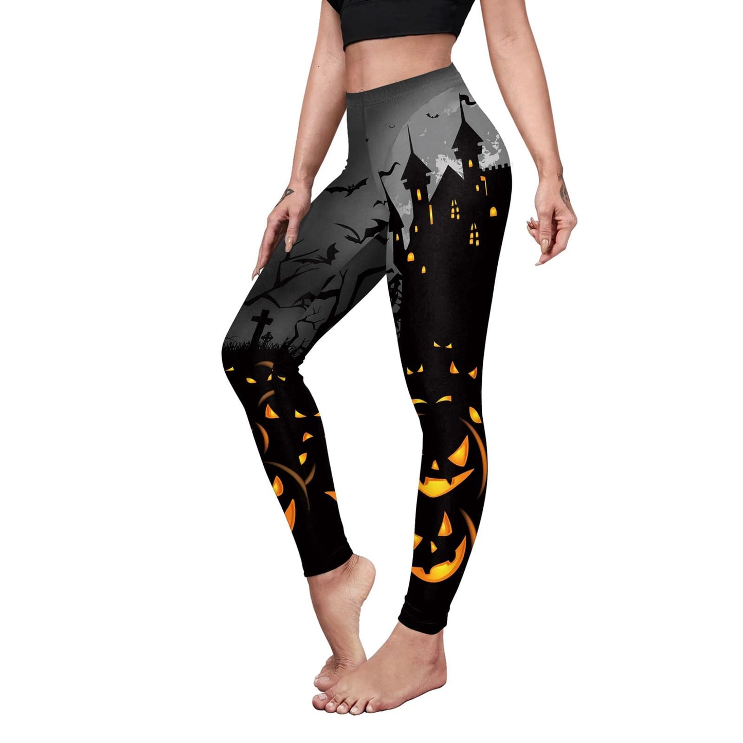 color cosplayer Halloween Leggings for Women High Waist Ankle Length Elastic Seamless Tights 3D Print Yoga Pants Plus Size S-XL