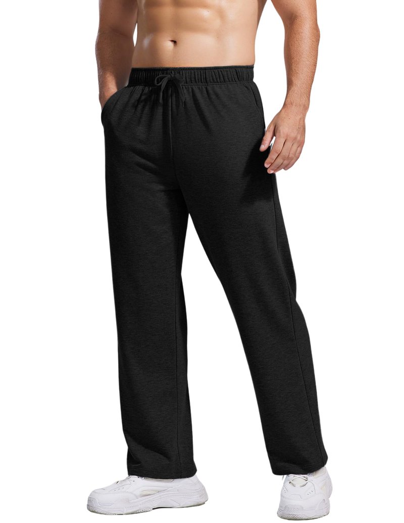 PINSPARK Men's Lightweight Sweatpants Cotton Yoga Pants Baggy Sweat Pants Open Bottom Lounge Jogger Sweatpants with Pockets
