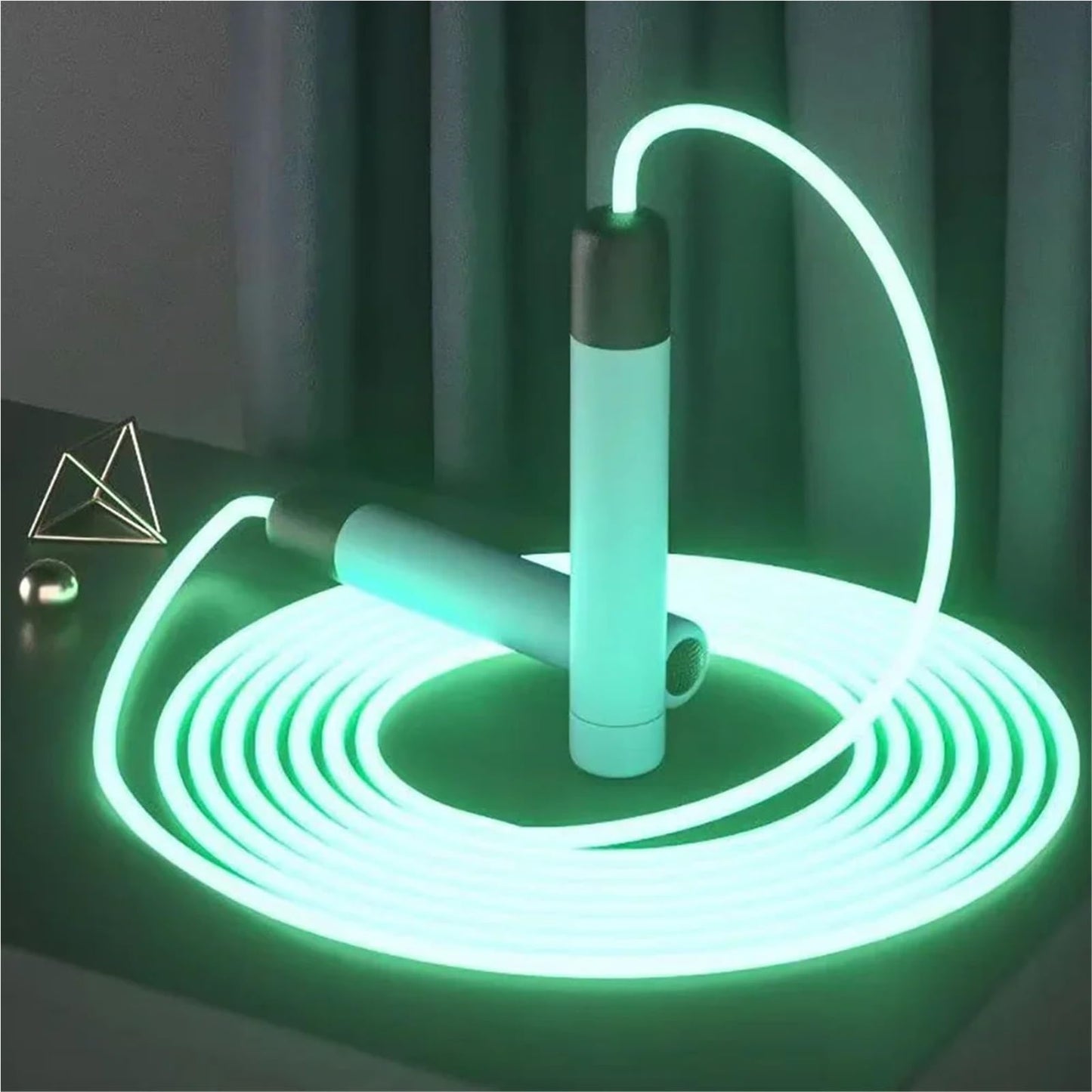 LED Night Glow Jump Ropes Glowing Skipping Rope for Adjustable Adults Portable Training Sports Fitness Equipment(Green)