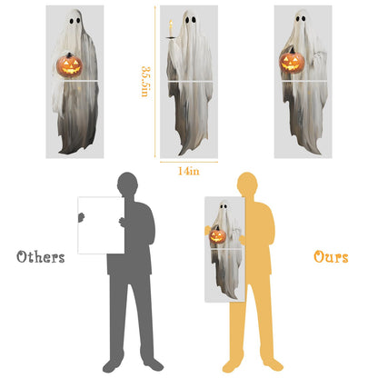 Halloween Decorations Window Clings Decor, 3pcs Extra Large Scary White Ghosts with Pumpkin Lantern Halloween Window Decals Indoor, Creppy School Home Office Party Supplies for Glass Windows, 3 Sheets