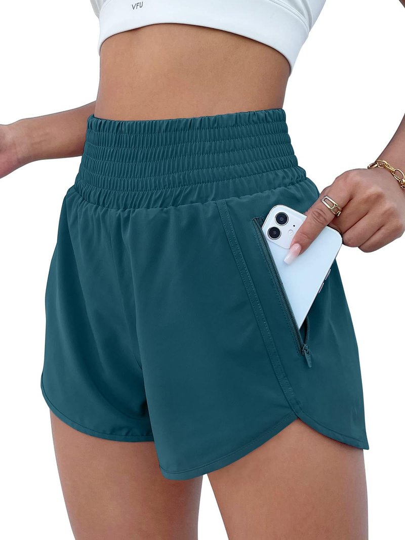 BMJL Women's Athletic Shorts High Waisted Running Short Pocket 2.5" Sporty Shorts Gym Elastic Workout Shorts(S,Borealis Blue)