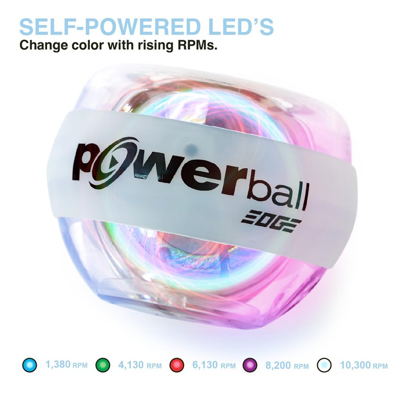 DFX Powerball EDGE – LED Gyro Trainer with Color-Changing Lights that Increase with Resistance, Ideal for Grip, Wrist & Forearm Strength