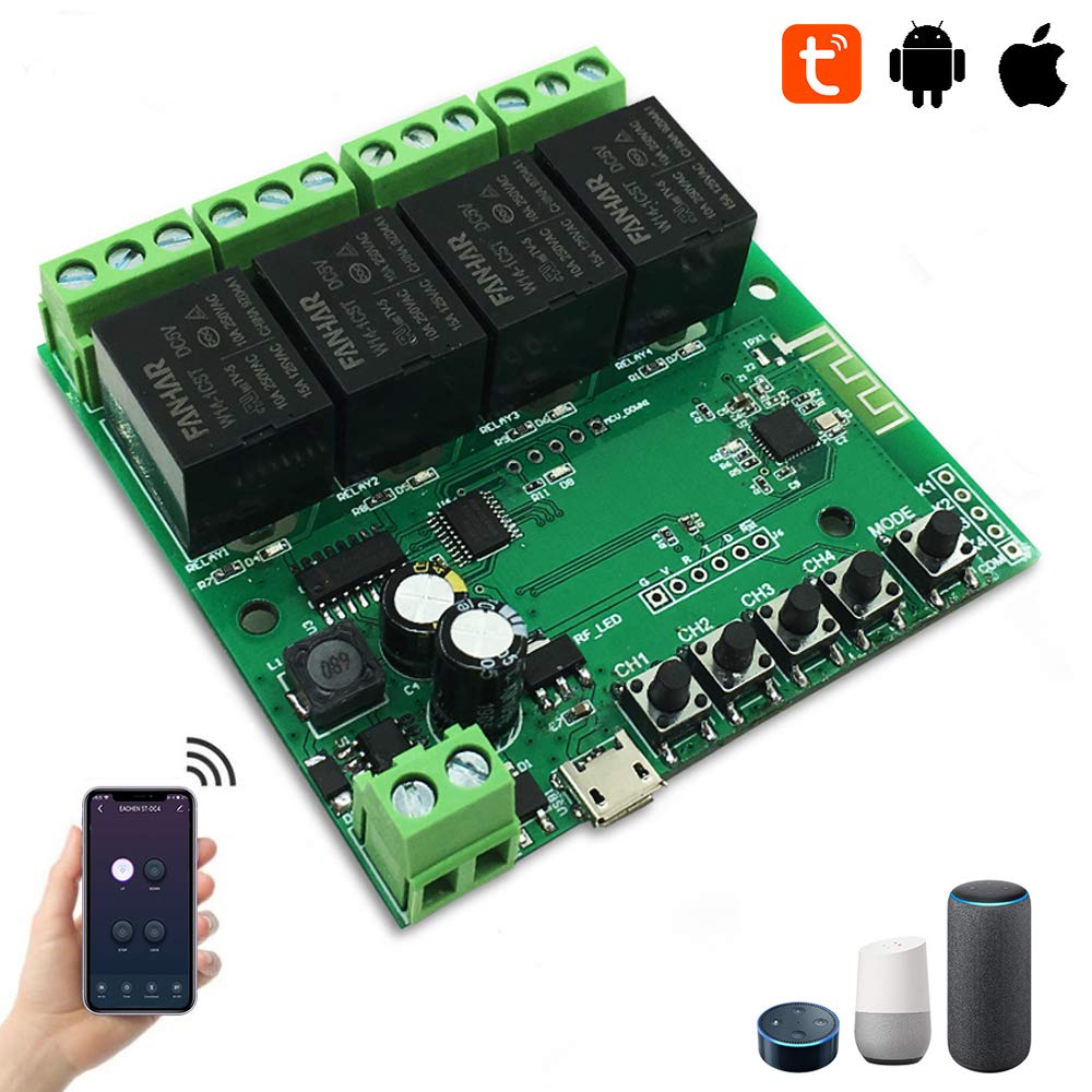 Newgoal 4-Channel WiFi Smart Switch Relay Module, TUYA/Smart Life App for Smart Home Remote Control, Momentary Time Adjustable, Compatible with Alexa/Google Assistant