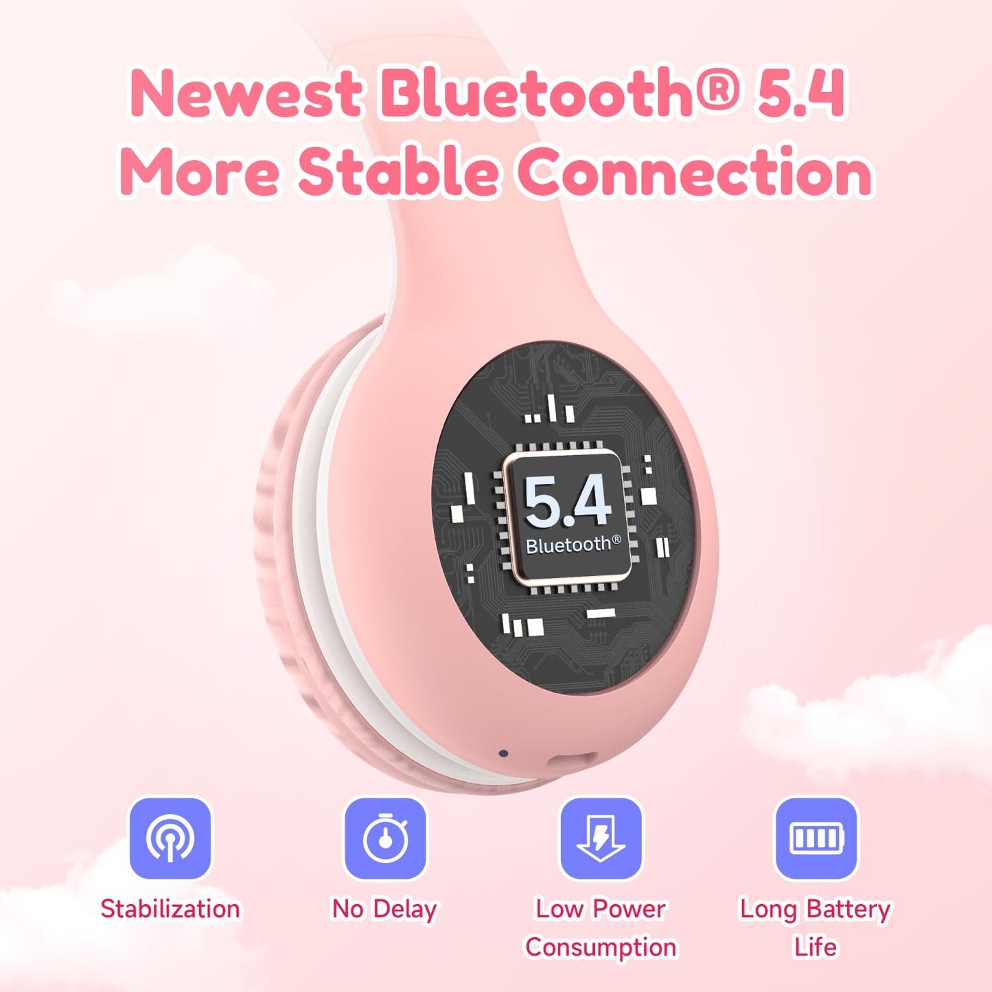 EarFun Kids Headphones Wireless, Bluetooth 5.4 Headphone for Child with Mic, 85/94dB Volume Limited Foldable Over Ear, Hi-Fi Stereo Sound, 40H Playtime, Gifts for Girl, Tablet/Phone/PC, School/Travel