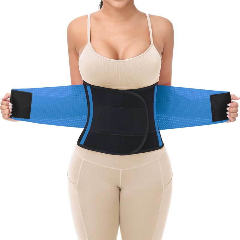 VITOMOR Waist Trainer for Women Lower Belly Fat - Sweat Waist Trimmer Belt for Workout - Tummy Control Stomach Wrap & Body Shaper (Blue, Small)