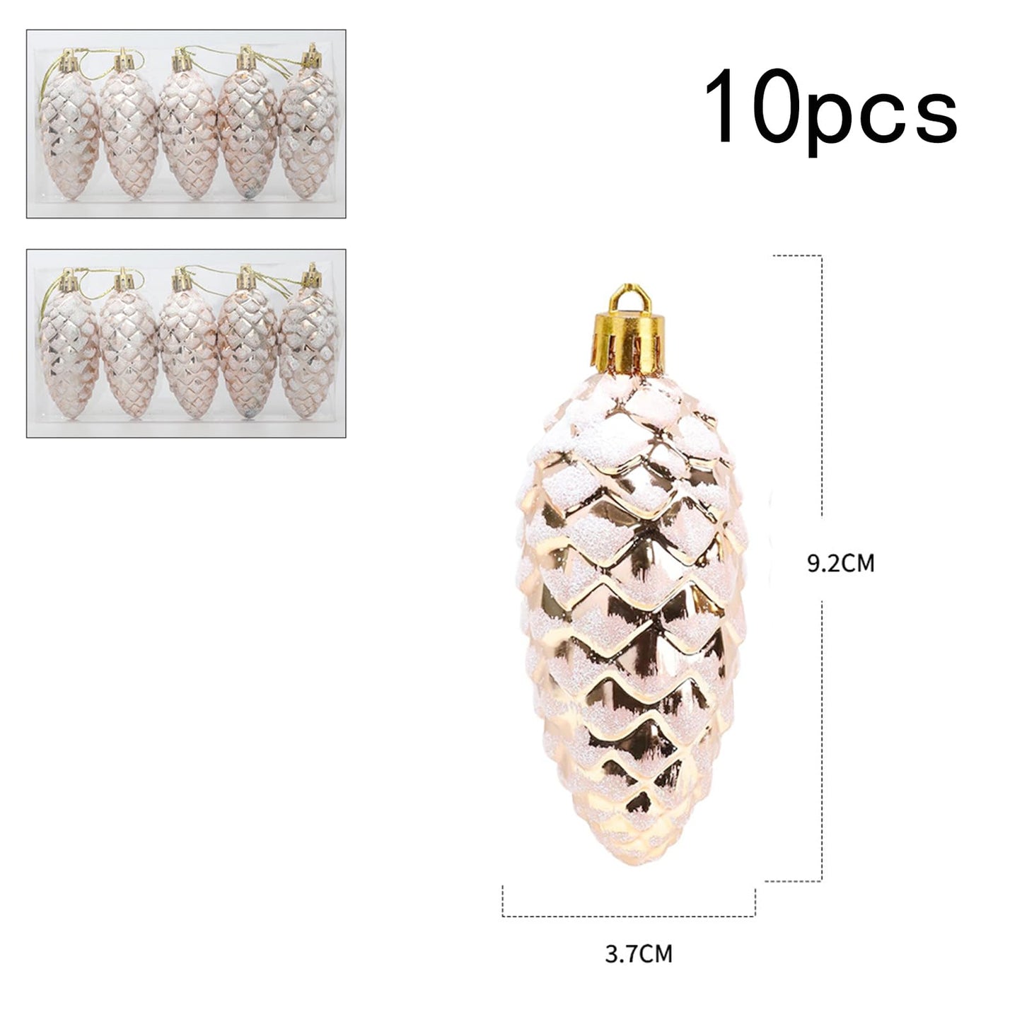 DAHI 10pcs Glitter Christmas Tree Pendant fir Tree Cones Champagne Christmas Tree Ornament Christmas Balls for Christmas Tree Decoration (Champagne-a)