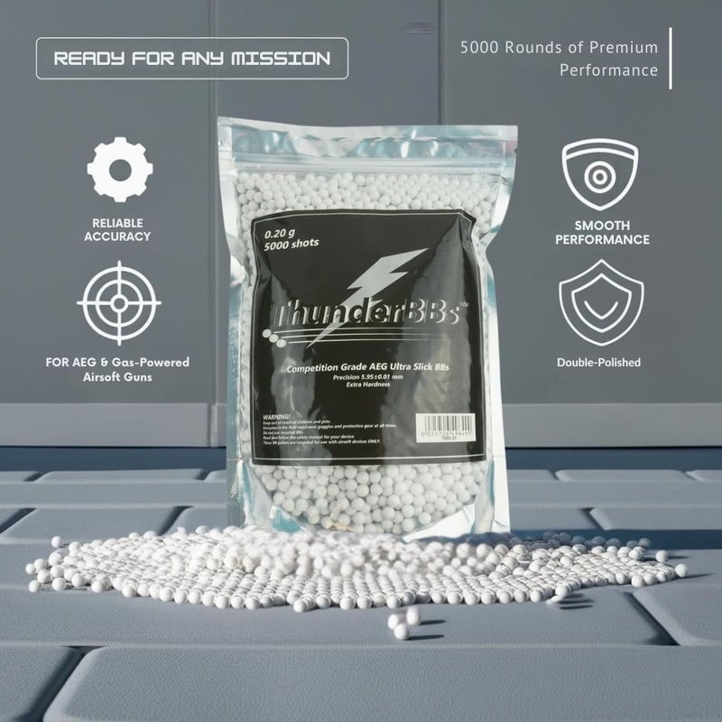Thunder BBs TBB0.20 Airsoft BBS 0.20G, Competition Grade, White, 5000 Rounds/Bag