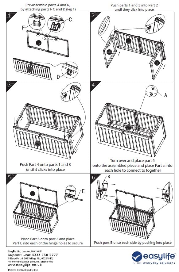 Easylife Steelcore270 Steel-Reinforced Garden Storage Box with 270 Litre Capacity, Lockable and Waterproof Garden Tool Storage Chest, No Tool Assembly, H53xW105xD49cm- Fully Guaranteed