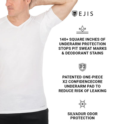 Ejis Men's Sweat Proof Undershirt, V Neck, Anti-Odor Silver, Cotton, Sweat Pads