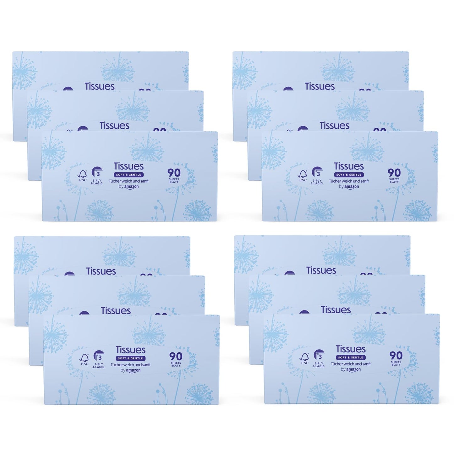 by Amazon 3-Ply Facial Tissues, 1080 Count (12 Packs of 90) (Previously Presto!)