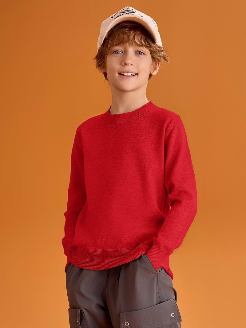 Haloumoning Boys Sweaters Kids Crewneck Long Sleeve Knit Pullover Sweater 5-14 Years Red