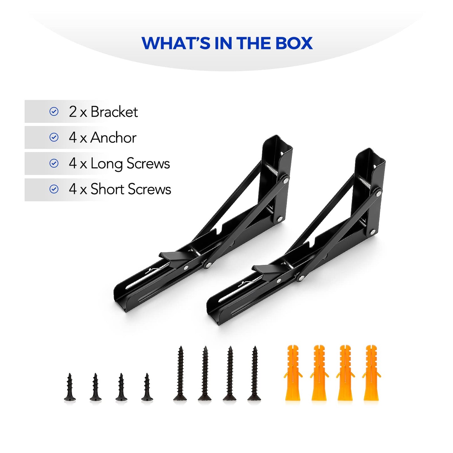 Ravinte 10 Inch Folding Shelf Brackets - Matte Black Collapsible Heavy Duty Brackets for Table Bench - Space Saving, 2 Pack ﻿