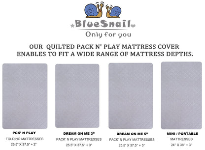BlueSnail Quilted Waterproof Pack N Play Mattress Fitted Cover for Tollder, Portable Mini Crib Sheet, Comfortable and Breathable Playard Sheet (Light Grey)