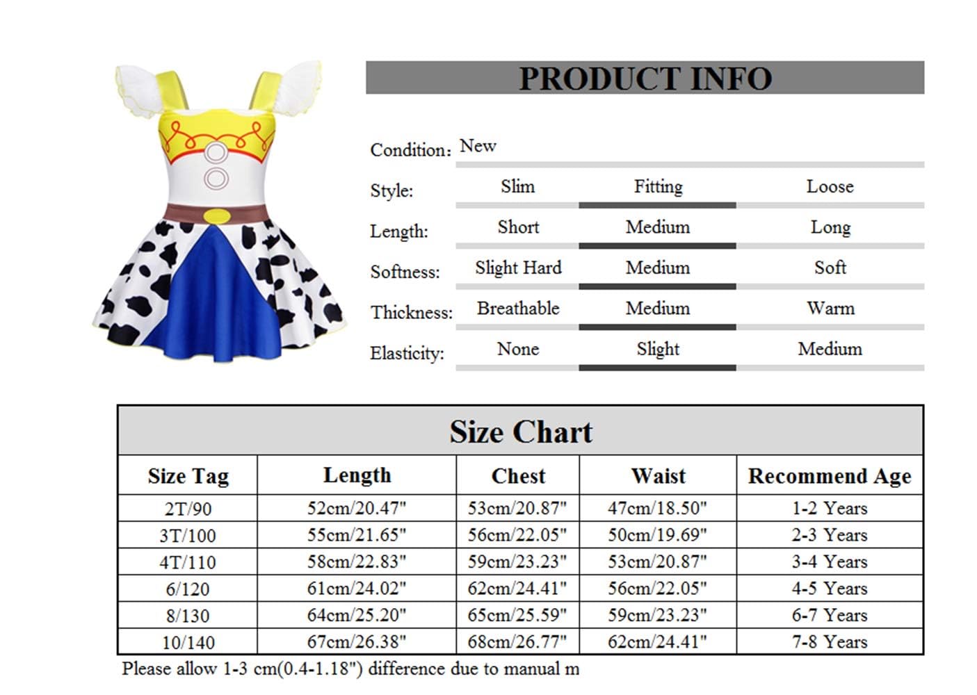 Jurebecia Toddler Girls Princess Costume for Princess Cowgirl Dress up Birthday Outfit Halloween Christmas Costumes Cosplay Role Play Ruffle Sleeve Dress Size 2T/1-2Years