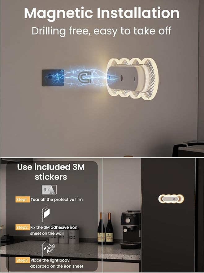 Motion Activated Night Light Rechargeable, Magnetic Stick On Lights Battery Operated, No Drill LED Sensor Night Light for Bathroom Bedroom Hallway (2 Pack)