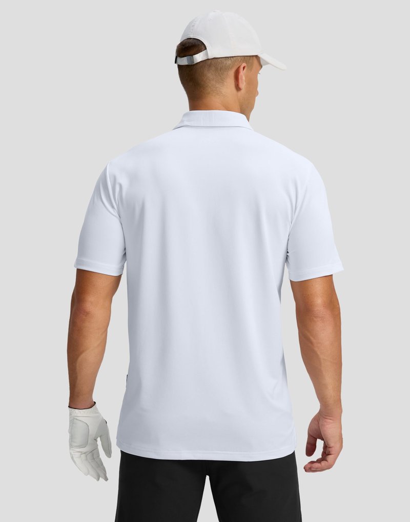 Men's Golf Shirts Dry Fit Moisture Wicking Performance Short Sleeve Collared Polo Shirts for Casual Tennis Bussiness (White Coco Tree, L)