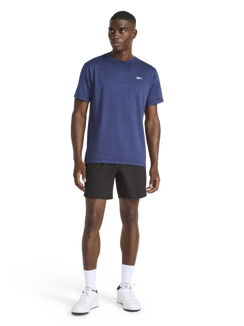 Reebok Men’s Strike Short Sleeve Crewneck T-Shirt, Standard Fit, Lightweight Stretch Poly Jersey Fabric, Navy Heather, Large