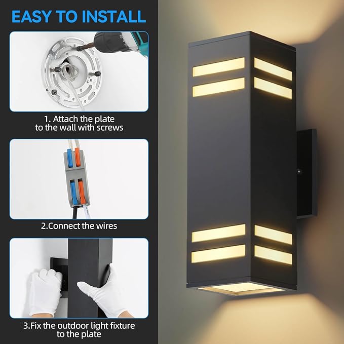 Modern Outdoor Wall Lights Dusk to Dawn, Black Exterior Lighting Fixtures Wall Mount with E26 Base, Square Outdoor Sconce Waterproof Outside Lights for House Porch Front Door, Bulbs Included