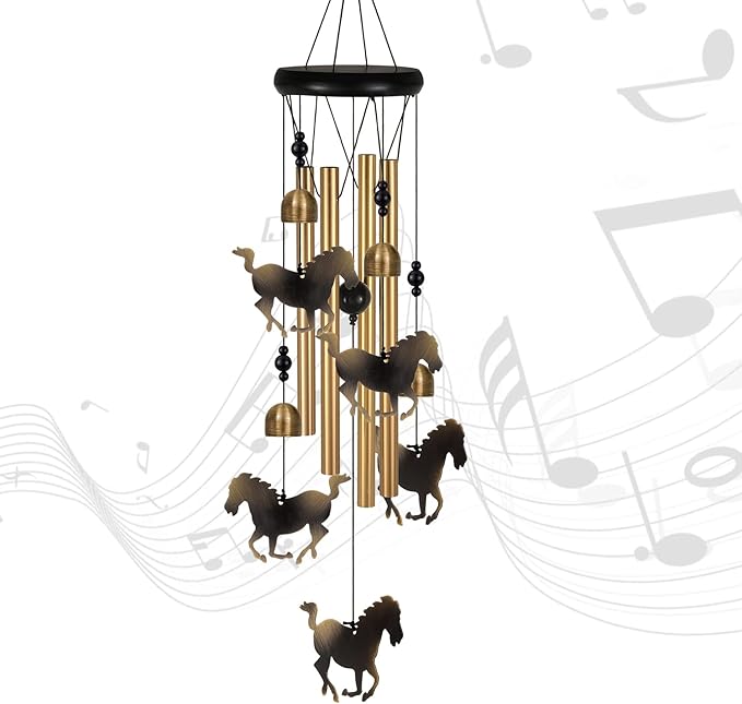 Bronze Horses Wind Chimes Decor, Portable Mobile Wind Catcher, Sympathy Wind Bells, Memorial Gifts for Mom, Housewarming, Blessing Windchime(Outside/Indoor/Home/Room/Porch/Tree/Yard/Garden Decorate)