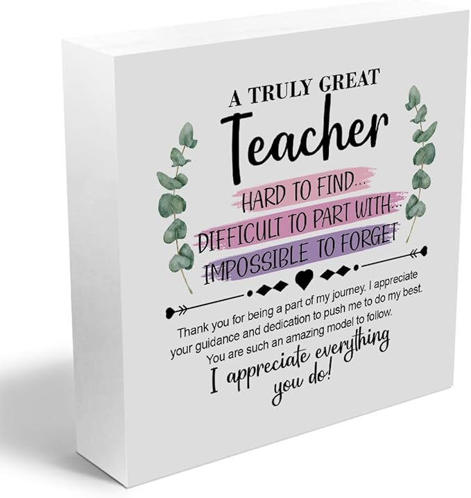 Teacher Gifts Wooden Box Sign Wall Decor Wooden Plaque Sign Teacher Appreciation Gifts for Teacher Office Bedroom Home Decor Desk Shelf Table Decor Graduation Retirement Teacher Birthday Gifts
