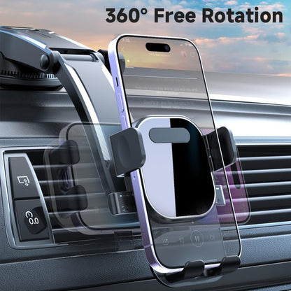 Car Phone Holder Mount, Suction Cup Phone Mount for Universal Car Windshield Dashboard Air Vent Compatible with All Smartphones, Black