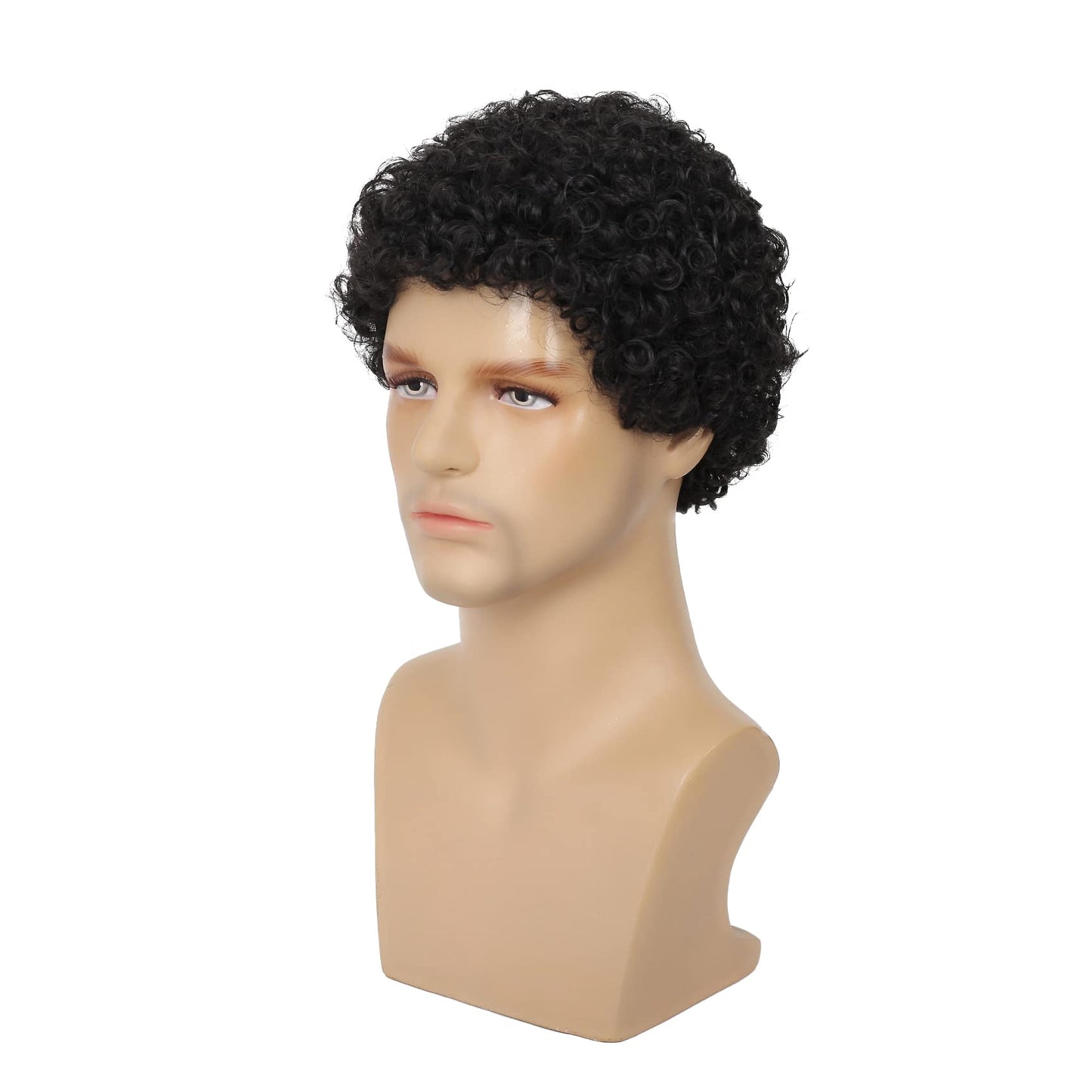 Swiking Mens Curly Afro Wigs Short Black Wig for Male Guy Rocker Wig California Halloween Cosplay Costume Full Wigs（Black）