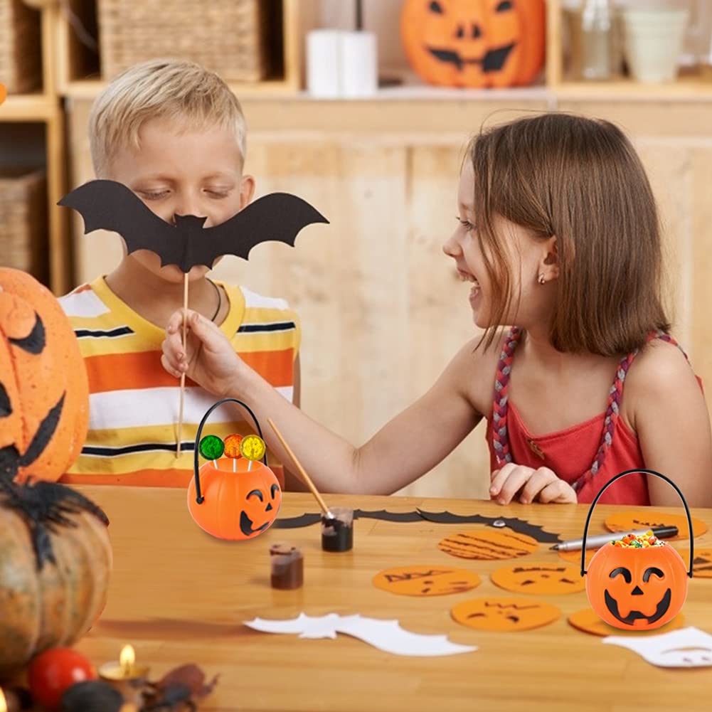 MCPINKY Mini Halloween Portable Pumpkin Bucket, 16PCS 2.5 inches Small Halloween Pumpkin Candy Buckets Children Trick or Treat Bags for Halloween Party Favor