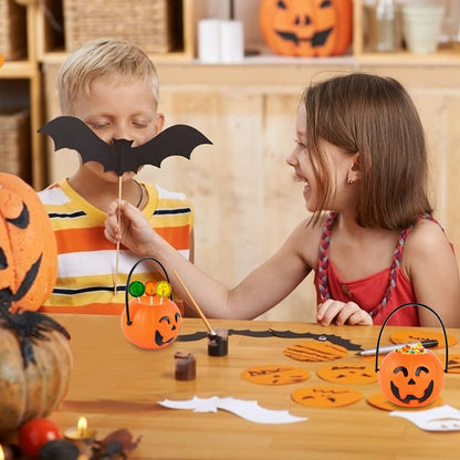 MCPINKY Mini Halloween Portable Pumpkin Bucket, 16PCS 2.5 inches Small Halloween Pumpkin Candy Buckets Children Trick or Treat Bags for Halloween Party Favor