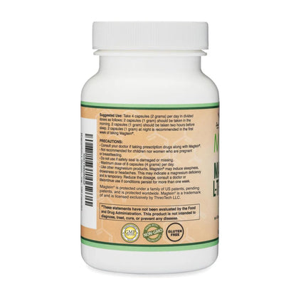 Double Wood Magnesium L Threonate Supplement | 120 Capsules (30 Servings) High Strength Magnesium L Threonate (4 per Serving) 2000mg