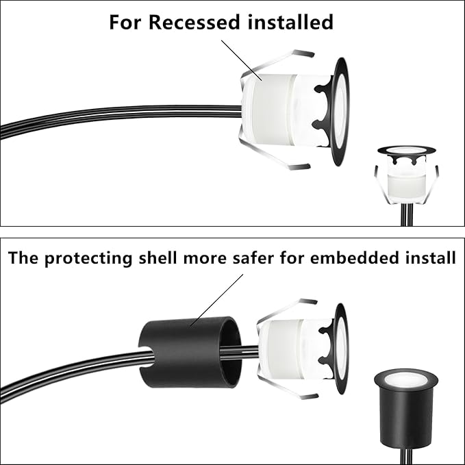 RNEHON LED Outdoor Deck Lights with Protecting Shell, Φ1.18in RGB 10 Pack, IP67 Waterproof Recessed Stair Step Landscape Lighting 12V Low Voltage for Yard Patio Floor Kitchen Decoration
