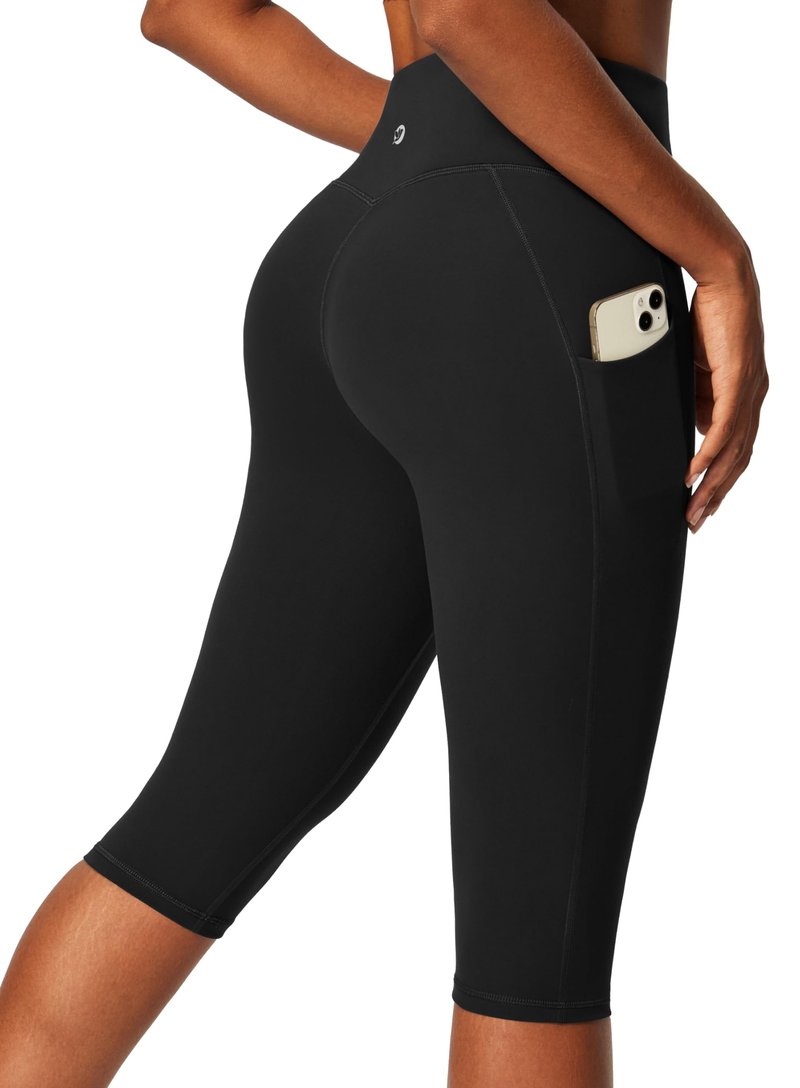 IUGA Capri Leggings for Women with Pockets Women's High Waisted Knee Length Capris Compression Yoga Pants Workout Leggings Black