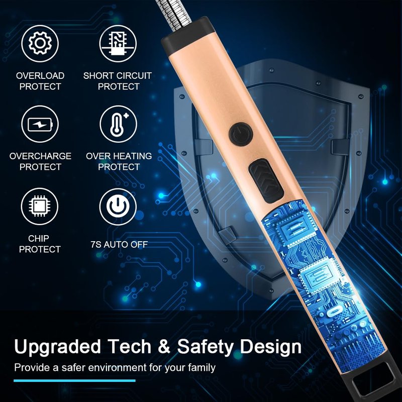 SUPRUS Rechargeable Candle Lighter Electric Arc Triple Safety Long Lighter Stainless Steel Shell & Hanging Hook (Peach Fuzz)