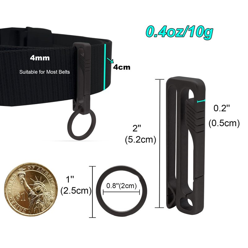 PJYTAC Black Titanium Belt Key Holder Heavy Duty Quick Release Keychain Clip with Titanium Key Ring for Men and Women