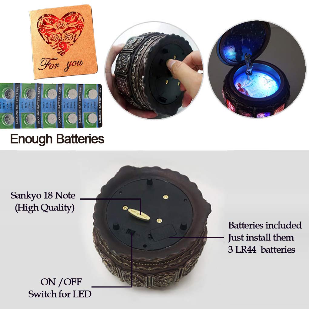 Vintage Music Box with Constellations Rotating Goddess LED Lights Twinkling Resin Carved Mechanism Musical Box with Sankyo 18-Note Wind Up Signs of The Zodiac Gift for Birthday (A1 Upgraded)
