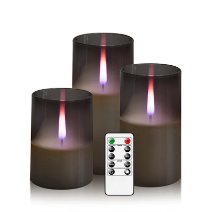 kakoya Flameless Candles Upgraded Realistic Flickering Flame,Battery Operated LED Candles with Remote Timers,Acrylic Electric Candles Set of 3(D 3" xH 4" 5" 6")（Grey）