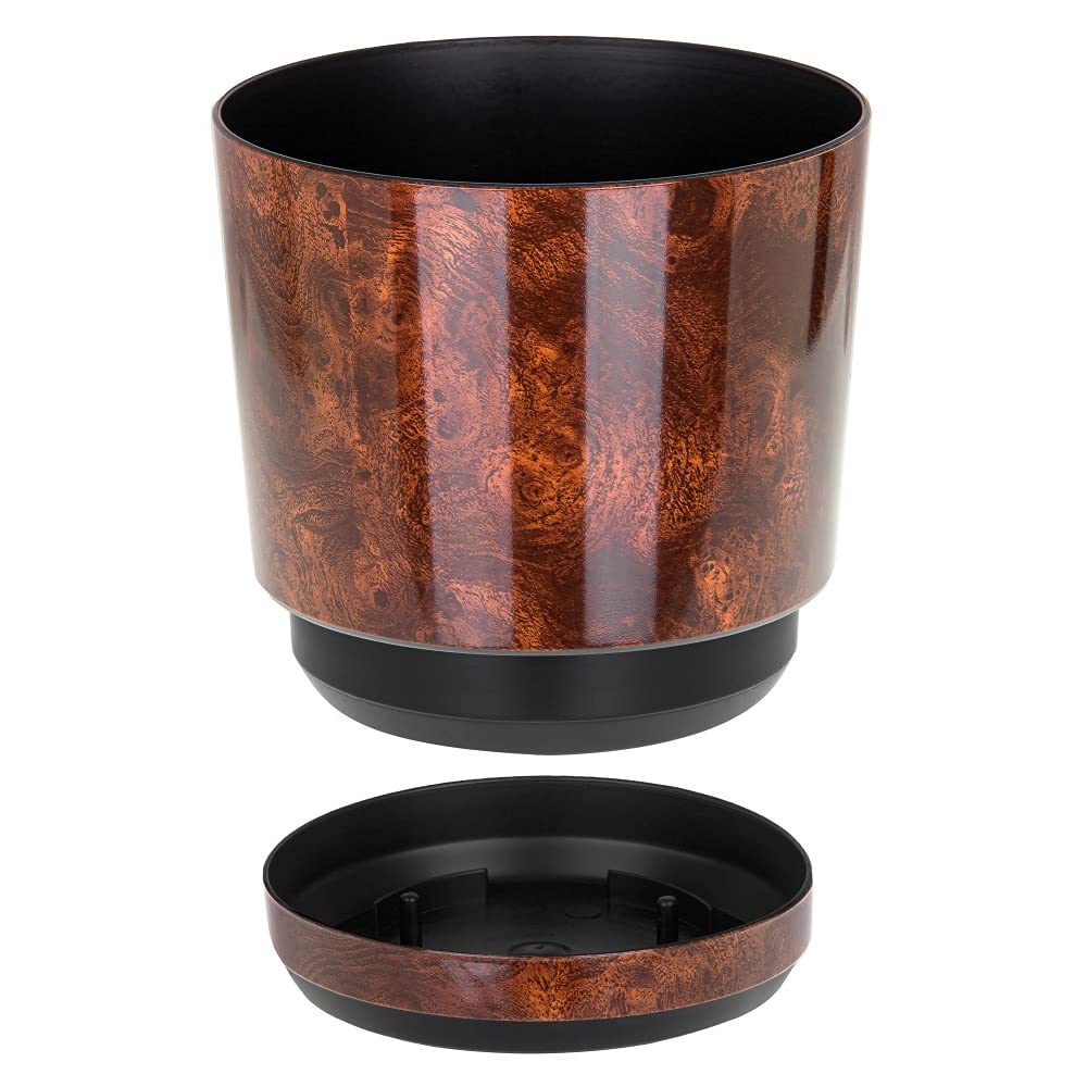 KORAD Wood Large Flower Indoor Plant Pot with Saucer Plastic Gloss Modern Decorative Planter with Drainage Holes, 6 Sizes, 25 colours (26 cm - 10.2 inch)