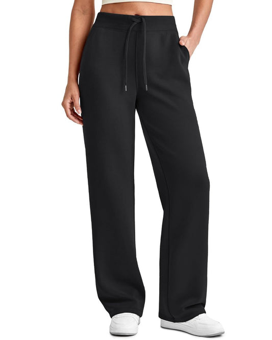 G4Free Trousers Pants for Women Wide Leg Sweatpants Mid Rise Drawstring Pull on Casual Relaxed Fit Lounge Pants with Pockets(Black,L,Regular)