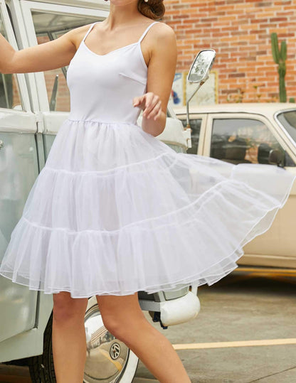 GRACE KARIN Women’s Spaghetti Strap Petticoat A-Line Midi Tutu Tulle Prom Dresses for Party (White,XL)