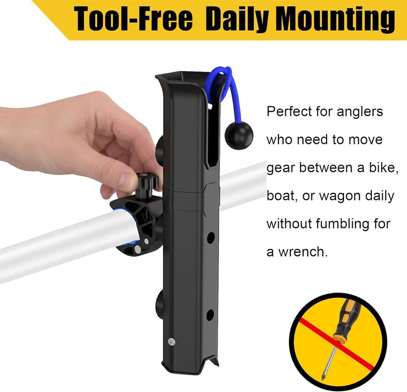 Bike Fishing Rod Holder - Hand-Release Clamp for Round Tubes | Compatible with Bicycles, Boats, Carts, ATVs