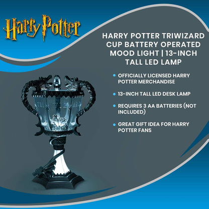 Harry Potter Triwizard Cup Battery Operated Mood Light | 13-Inch Tall LED Lamp,Silver
