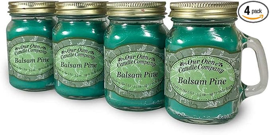 Balsam Pine Scented Mini Mason Jar Candle by Our Own Candle Company, 3.5 Ounce (4 Pack)