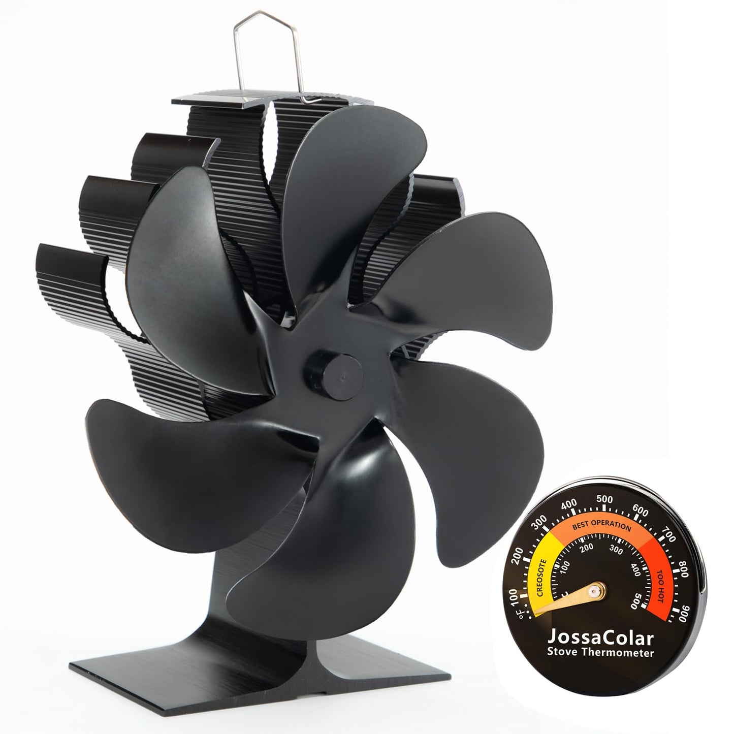 JossaColar Wood Stove Fan Heat Powered Fireplace Fan Non Electric, Thermal Fan for Wood Burning Stove/Pellet/Log Burner, w/Stove Accessories Thermometer