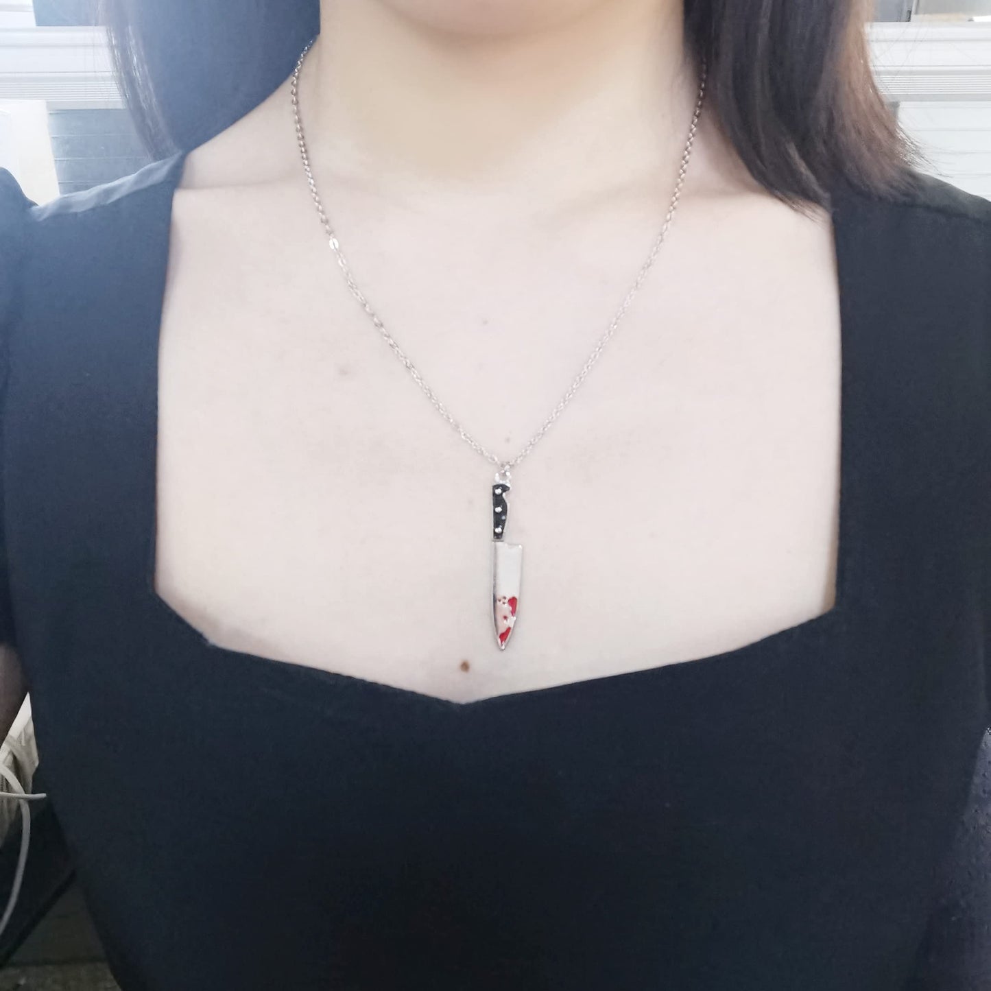 SENFAI Enamel Red Bloody Knife Necklace for Halloween 18 in Christmas Drop Dangle Earring (NE)