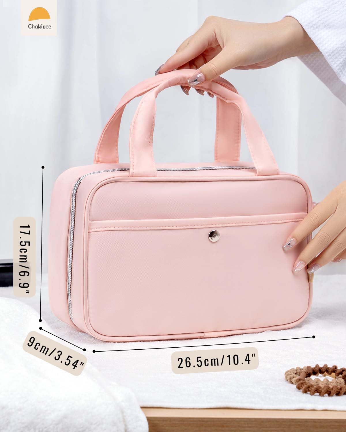 Chakipee Travel Hanging Toiletry Bag for Women - Waterproof Cosmetic Organizer with Clear Window, Lightweight Bathroom Bags for Essentials, Makeup, Shampoo, Toiletries (Pink, Medium)