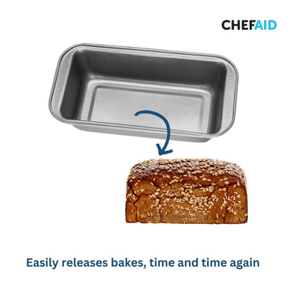 Chef Aid Non-Stick 2lb Loaf Tin, 900g Rectangular Bread pan, 25.3cm x 13cm x 6cm. Ideal for Bread, Loaves, Cakes and Bakes. Handwash, Fridge and Freezer Safe, Grey